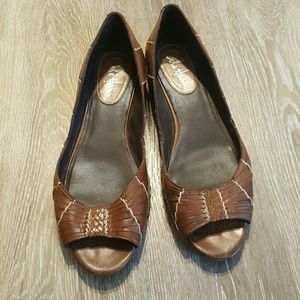 Cole Haan Sandals Peep Toe Flats 9B Brown …
